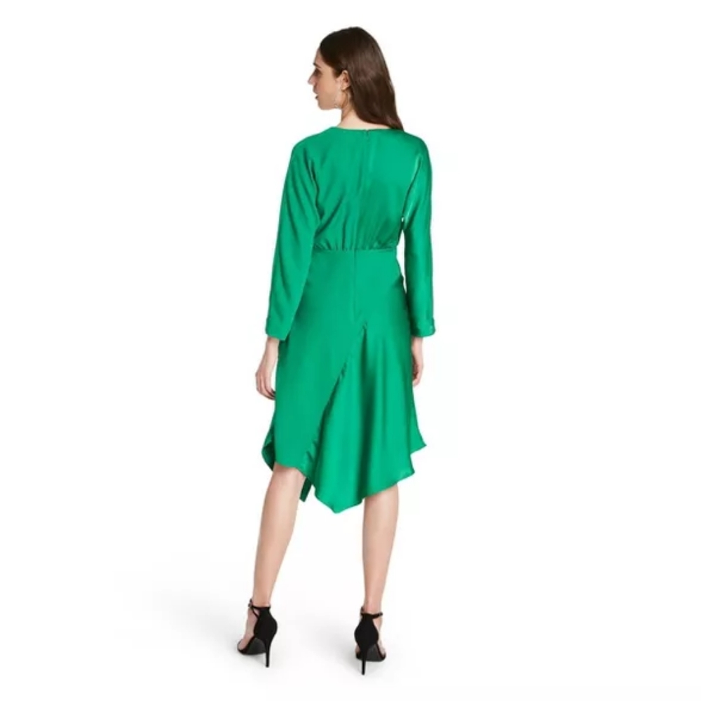CUSHNIE EMERALD V NECK LONG SLEEVE WRAP DRESS - Picture 10 of 12